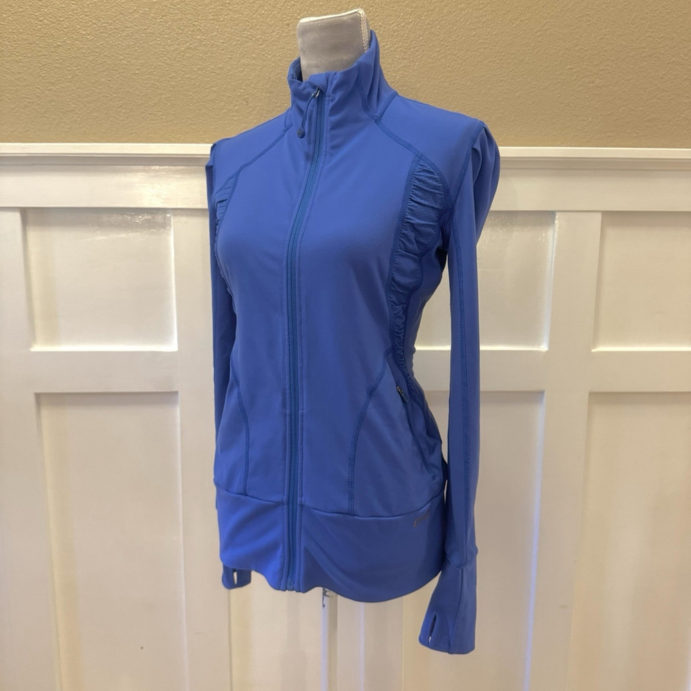 Lorna Jane Black Ruched Athletic Jacket Size:S Full Zip Cobalt Blue Women